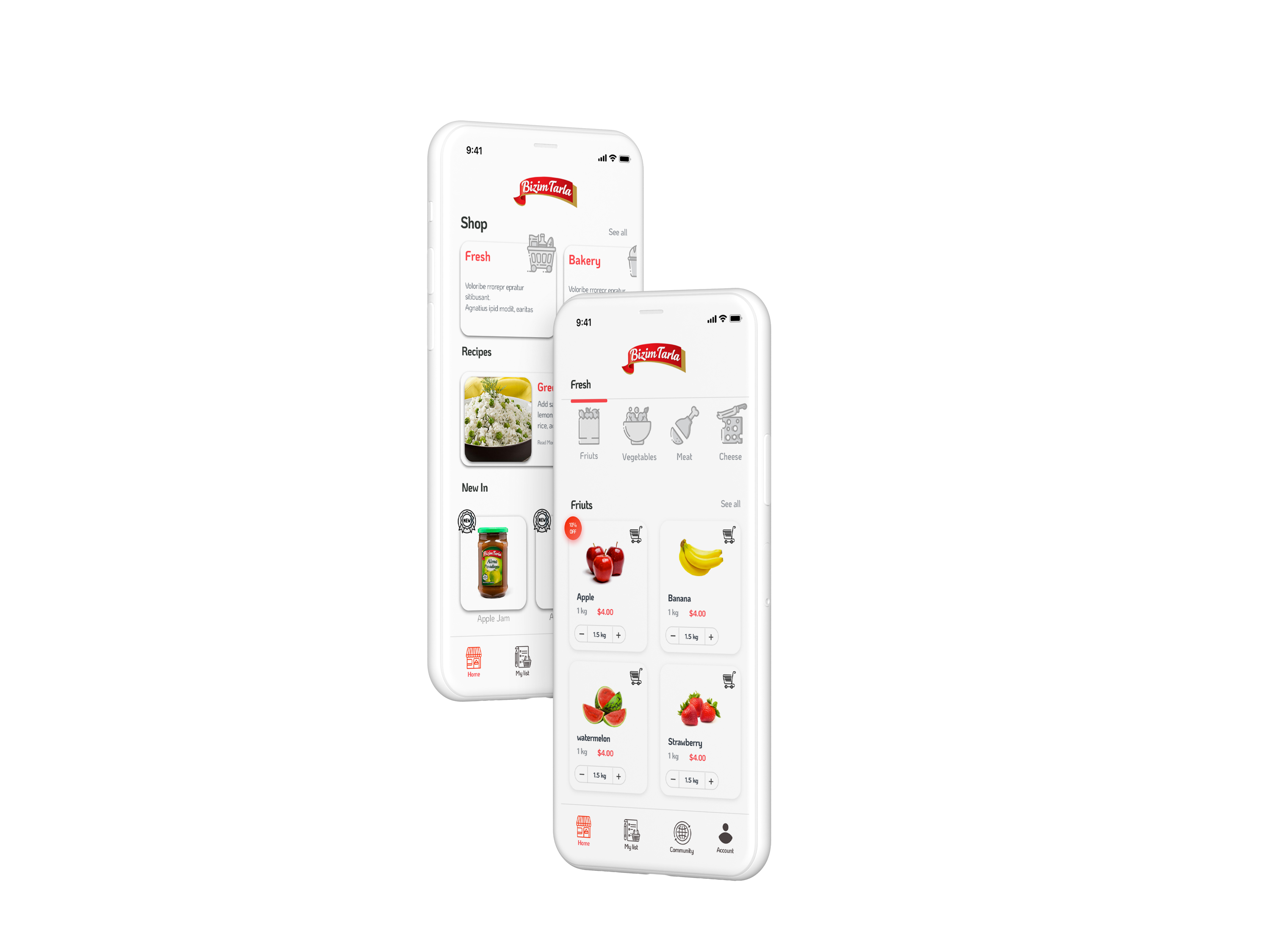 Bizim Tarla — Shop home and Fresh categories screens