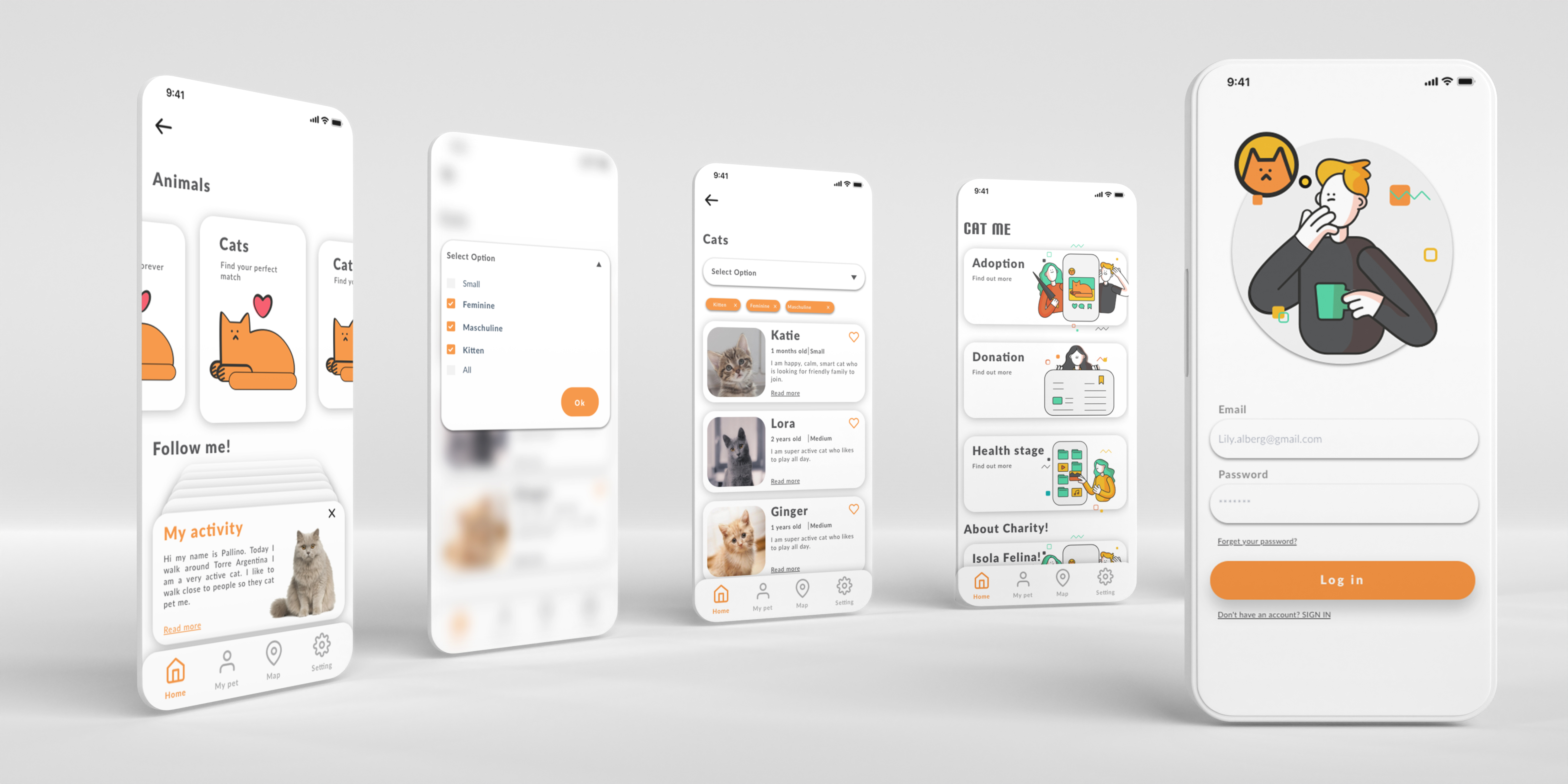 Cat Me — Full app screen lineup